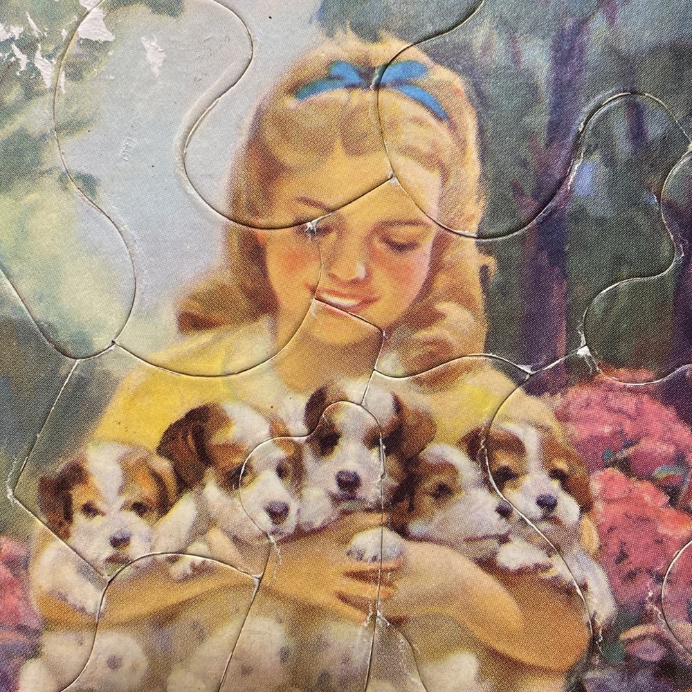 MCM Vintage Puzzle with Girl and Puppies! - Picture 2 of 8